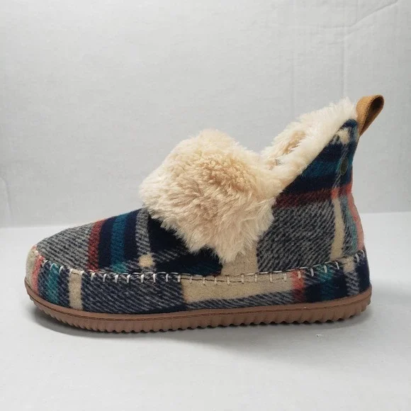 Dearfoams Alpine Moritz Bootie House Slippers Womens 9 Cream Plaid - Picture 13 of 16